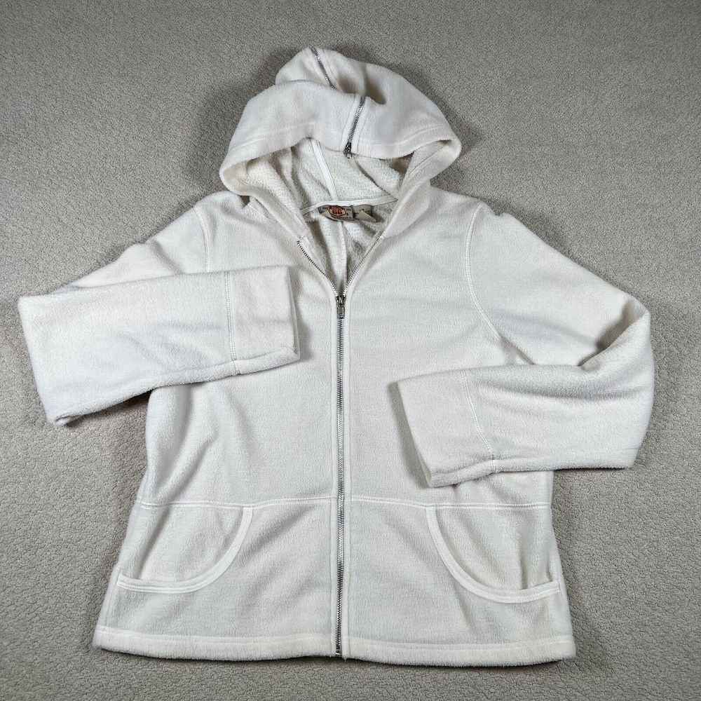 Route 66 Full Zip Sherpa Hoodie Womens Size Large Beige Pockets Zip Hood‎